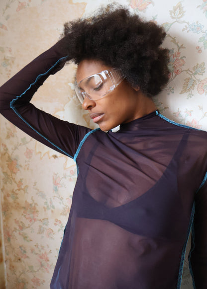 LE MESH | marron surpiqure bleu