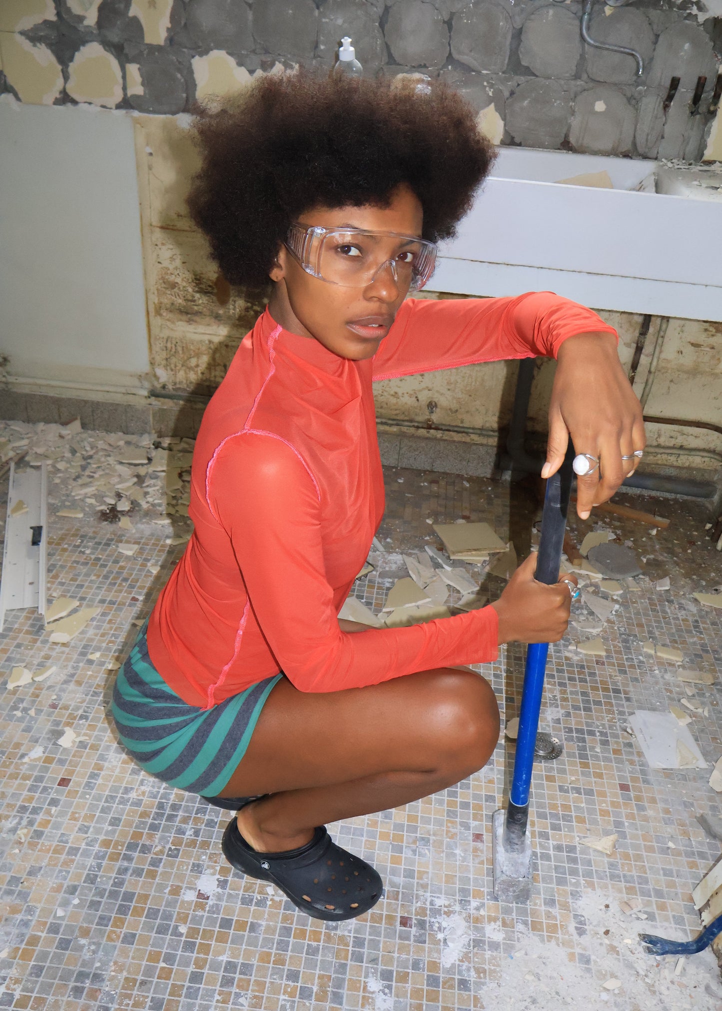 LE MESH | Rouge surpiqure orange